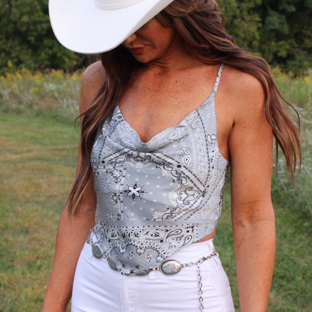 Baby blue paisley crop top